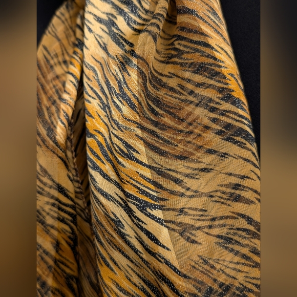 Golden Orange Sparkly Silky Animal Print Scarf - Picture 5 of 5